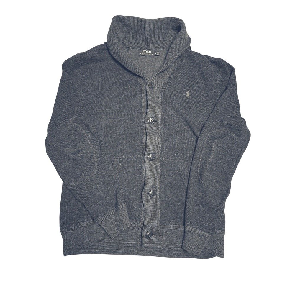 Polo Ralph Lauren Men's Shawl Collar Cardigan Sweater Navy Blue M Elbow Patches